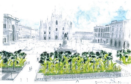 Palme e banani in Piazza Duomo