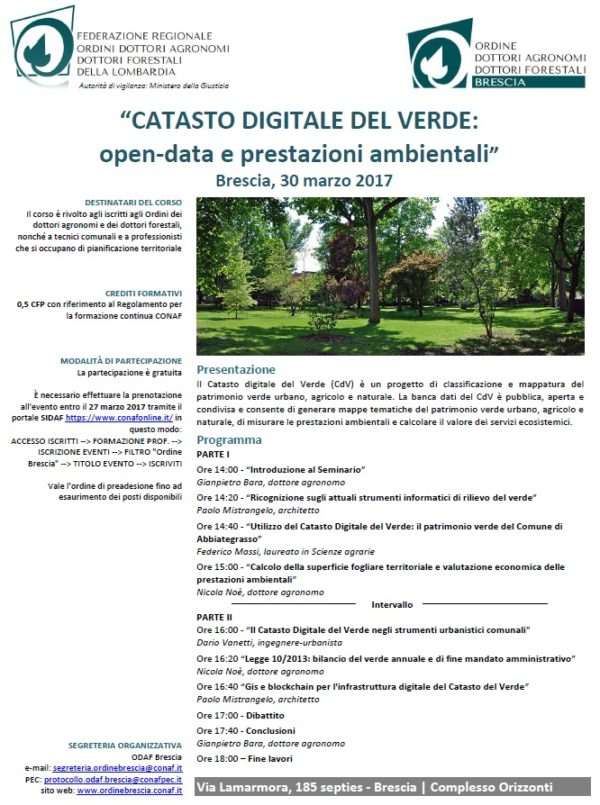 Seminario: “CATASTO DIGITALE DEL VERDE: open-data e prestazioni ambientali”