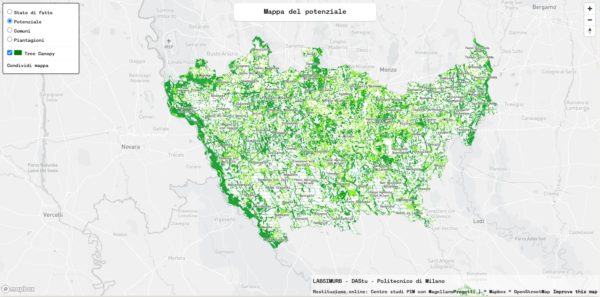 La mappa di dove piantare i 3 milioni di alberi nella città metropolitana di Milano (Forestami.org)